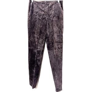 VTG 80s‎ Brown Suede Leather Pants High Waist Rise Sz 4/Small straight leg